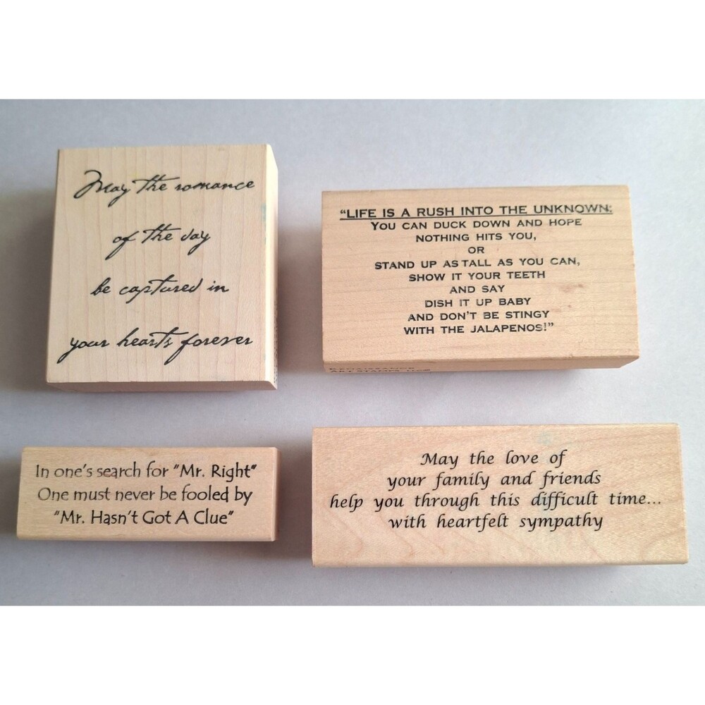 Lot of 4 Renaissance Art Stamps Wood Mounted Rubber Quotes Romance Humorous Symp
